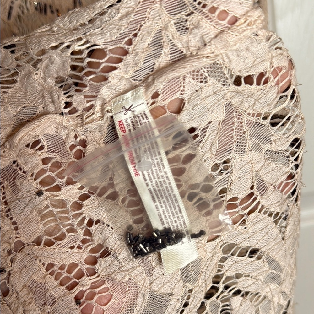 Free People Nude Metallic Lace Beaded Mini Shift Dress XS Boho Chic - Picture 10 of 16